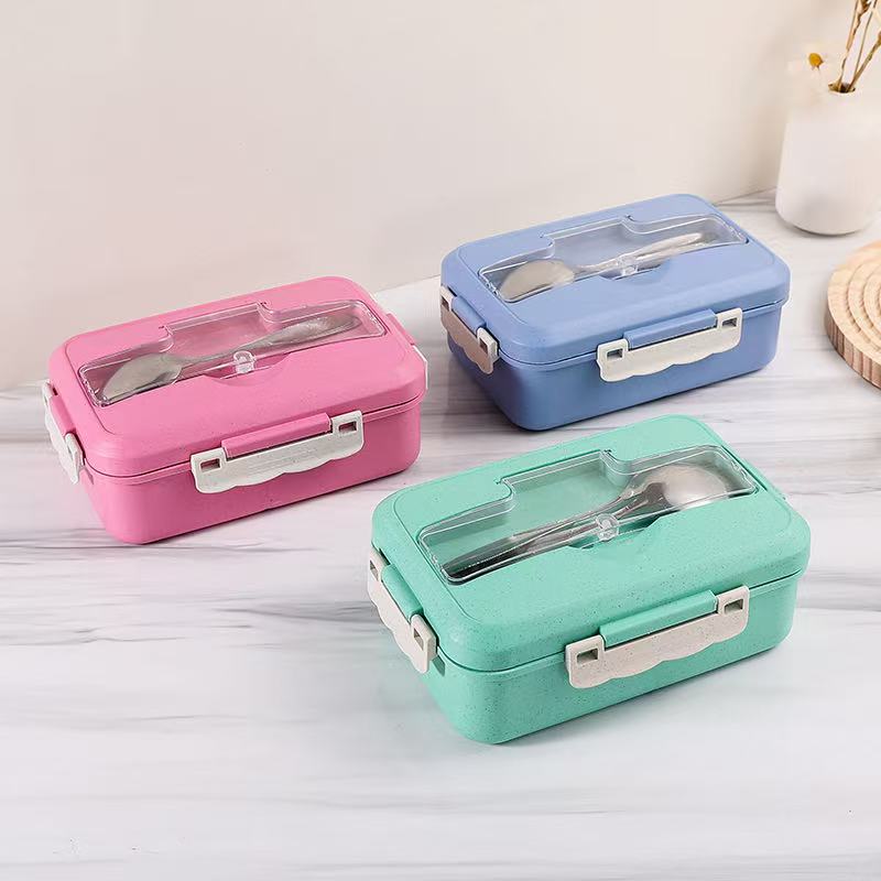 高颜值小麦秸秆分格饭盒女生儿童便当盒学生带盖便携饭盒