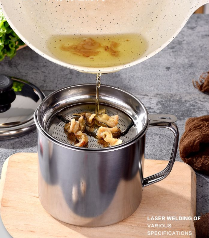 油壶特厚不锈钢过滤网家用带盖装油瓶厨房储滤油神器猪油渣储油罐