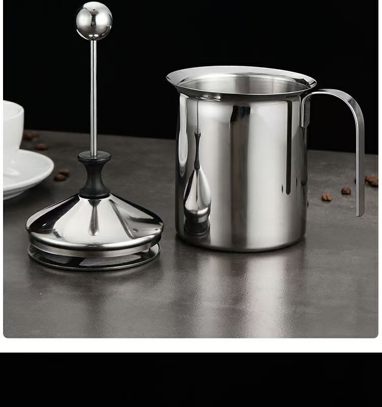不锈钢弹簧打奶泡器手动双层牛奶拿铁花式咖啡杯奶泡机奶泡打发壶奶缸