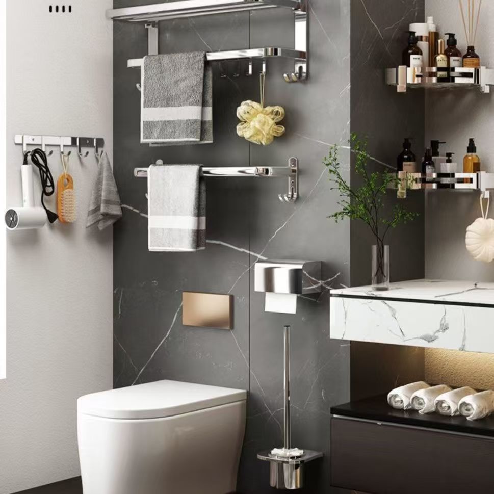 卫生间置物架不锈钢毛巾架套装墙上浴室免打孔浴巾架毛巾挂架