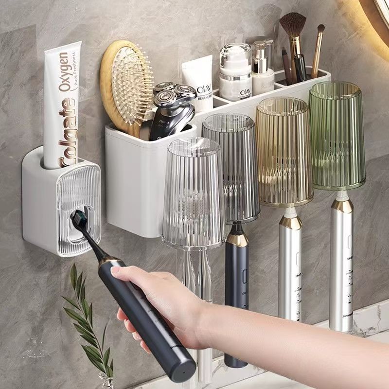 牙刷置物架子免打孔漱口杯刷牙杯子挤牙膏神器卫生间牙杯套装挂墙