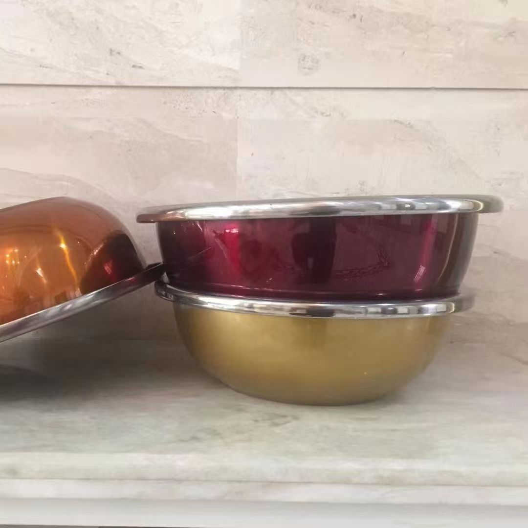 加厚彩色三件套装盆323436cm大尺寸不锈钢盆洗菜面盆子家用厨房