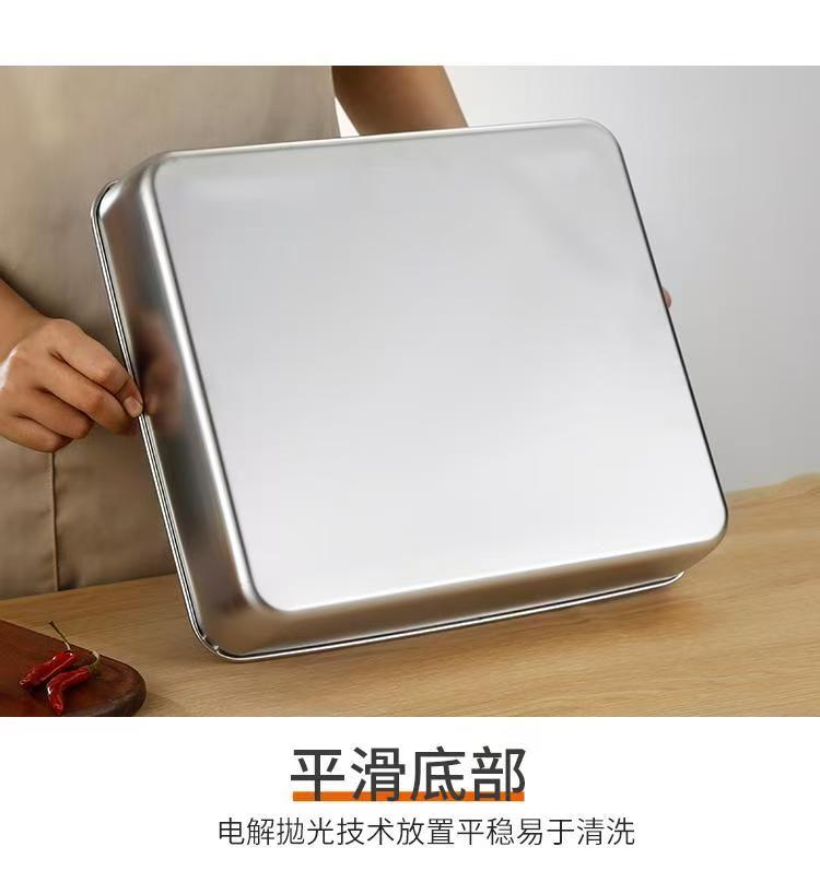 不锈钢留样盒平底盘子长方形盒带盖蒸糕烘焙烤盘快餐菜盘熟食