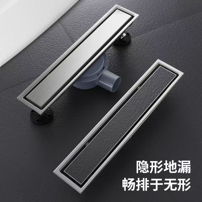 拉丝长方形隐形地漏可镶砖不锈钢侧边排水大排量防臭浴室专用