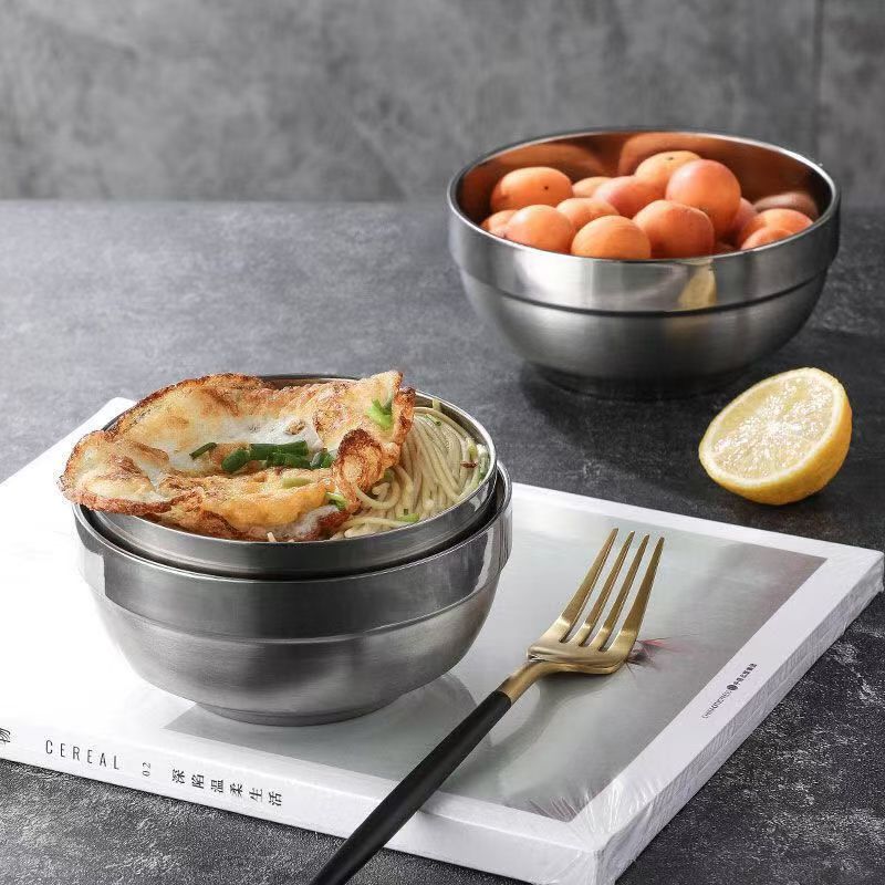 厂家直销家用儿童成人碗食品级不锈钢碗双层隔热防烫防摔碗泡面碗