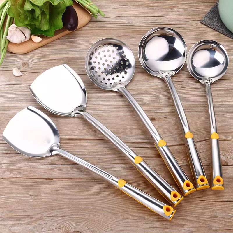 新款家用加厚不锈钢锅铲大捞勺炒菜铲子火锅勺子漏勺厨房厨具套装