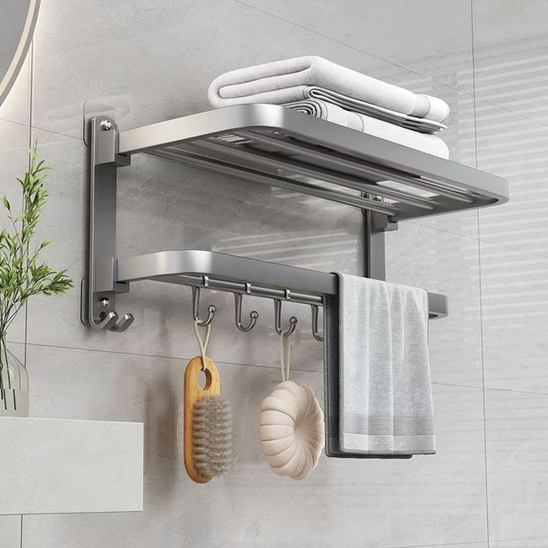 免打孔枪灰色毛巾架卫生间架厕所置物架壁挂浴巾架浴室卫浴套装