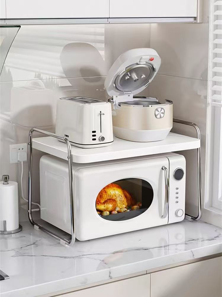 奶油风厨房微波炉置物架电饭锅台面烤箱支架多功能一体家电收纳架