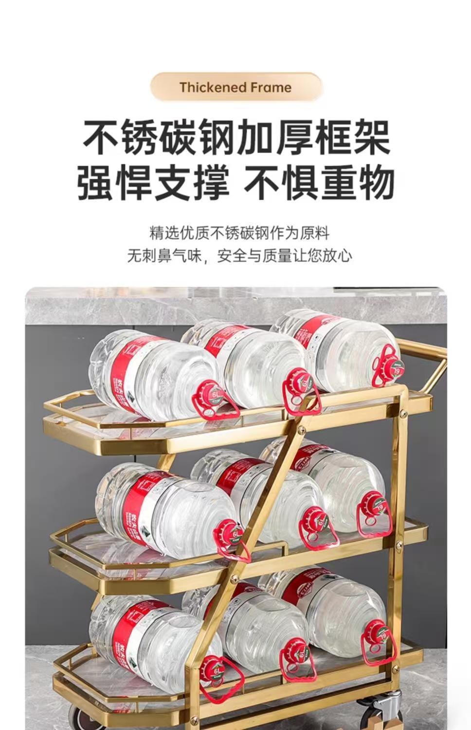 轻奢不锈钢岩板三层酒水车餐厅服务上菜商用 KTV手推移动蛋糕收纳