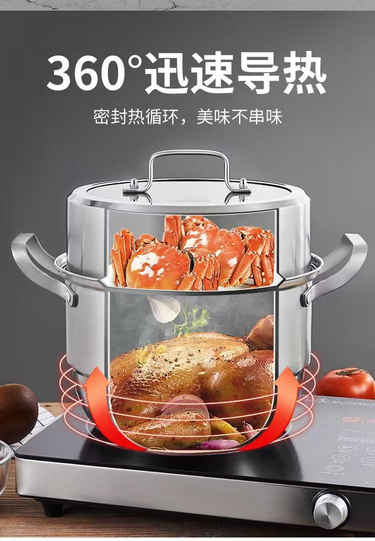 304不锈钢双层蒸锅家用厨房三层蒸笼礼品赠品汤锅锅具定制