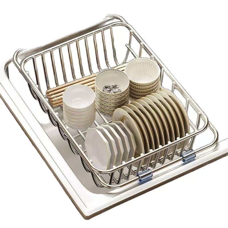 洗菜盆洗碗池置物架沥水架304不锈钢水池厨房伸缩沥水篮水槽碗筷
