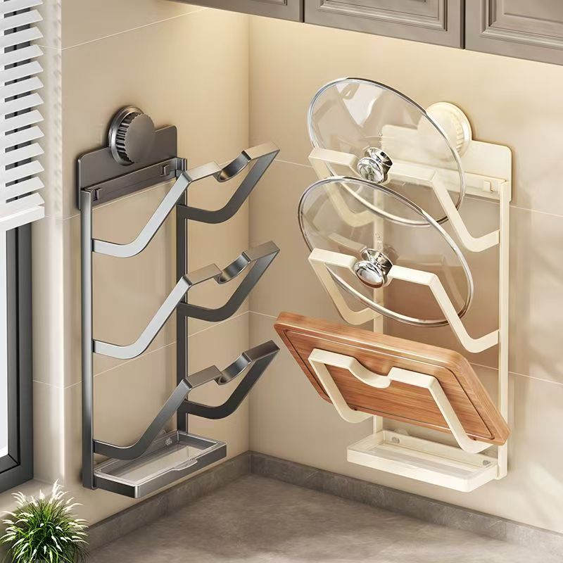 吸盘锅盖架家用厨房置物架免打孔墙上菜板砧板放置架多功能锅架