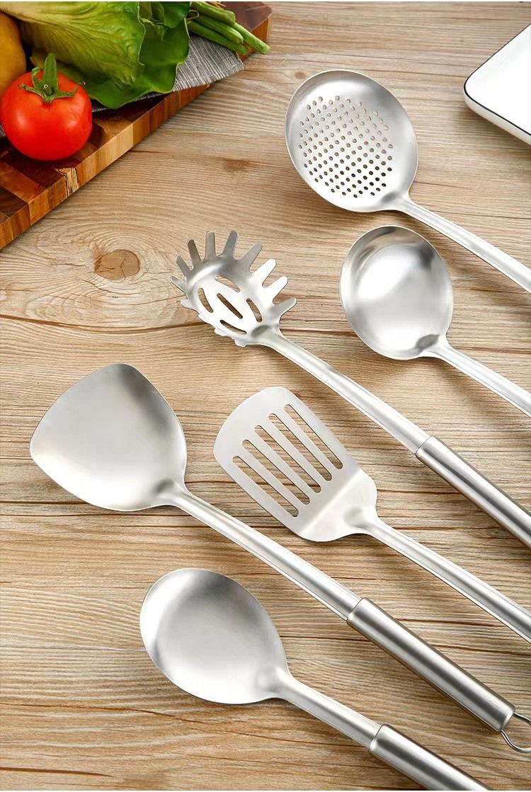 不锈钢无磁厨具圆环砂光 锅铲汤勺漏勺煎铲火锅勺 烹饪六件套