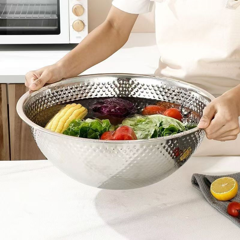 食品级锤纹料理盆加厚不锈钢家用厨房多功能洗菜和面物斗