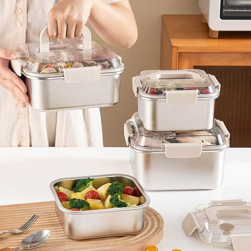 不锈钢保鲜盒商用带盖冰箱密封饭盒大容量收纳盒食品餐盆便当盒子