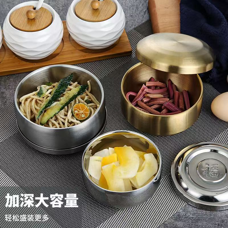 韩式304不锈钢碗 双层加厚冷面碗螺蛳粉专用碗商用防烫汤碗米饭碗