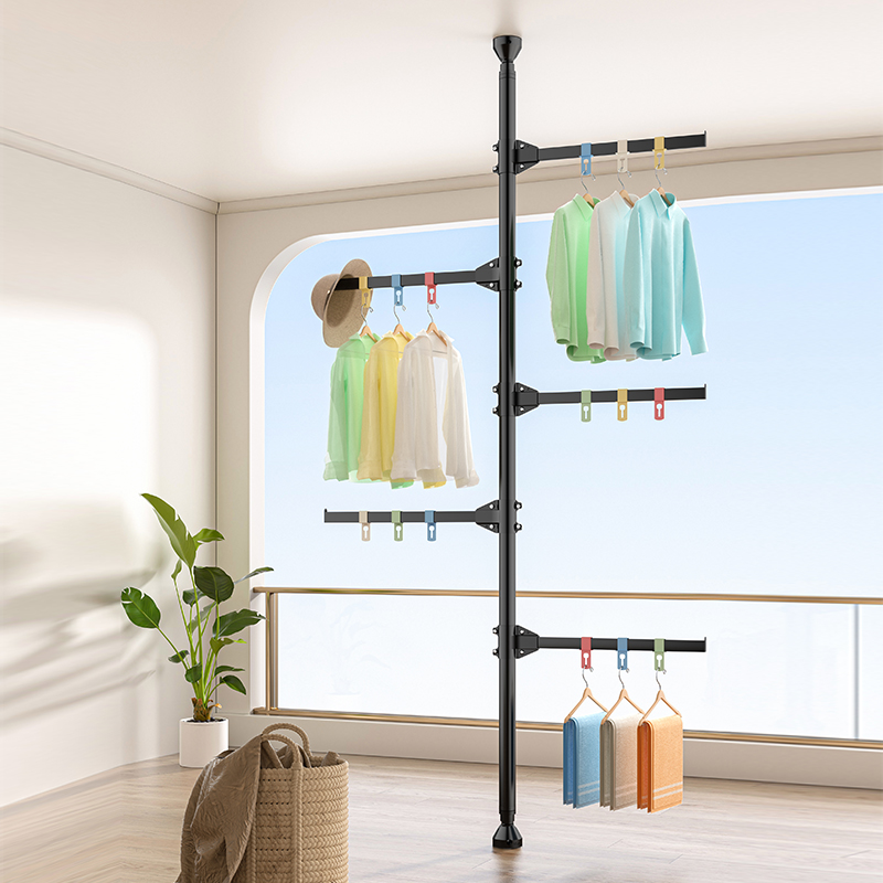 顶天立地衣架杆家用客厅多功能免打孔可调节衣服毛巾晾晒挂架