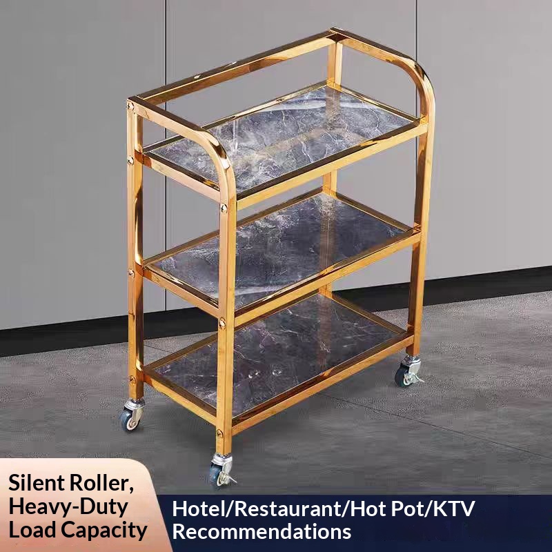 不锈钢国风轻奢三层火锅店上菜车酒店餐厅菜架车小推车置物架餐车