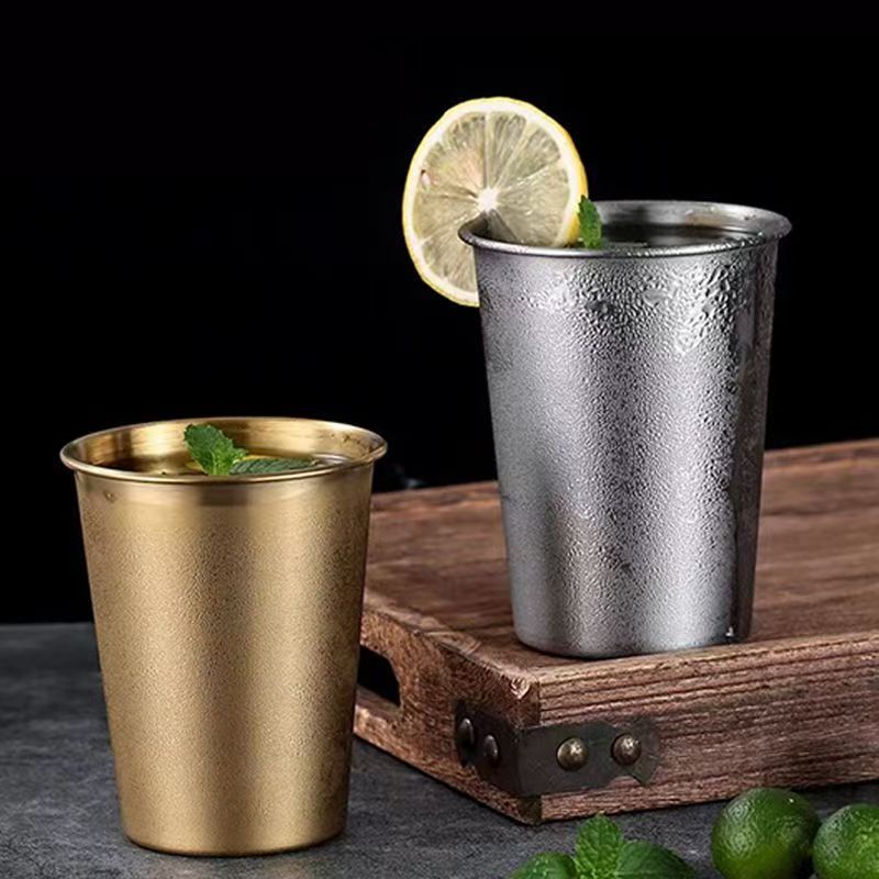 食品级304不锈钢直饮杯家用水杯口杯单层金属啤酒杯儿童防摔杯子