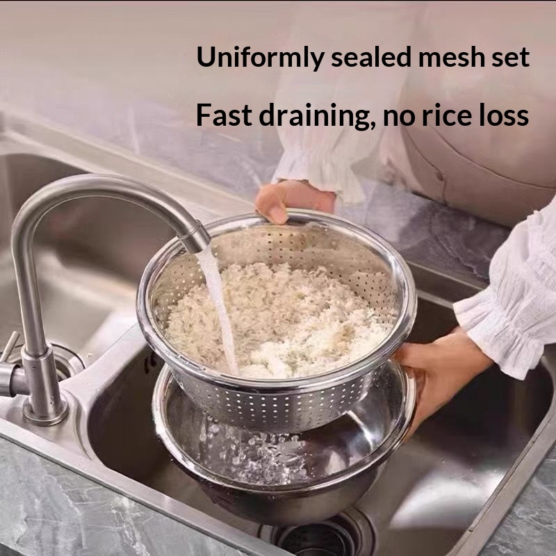 不锈钢漏盆食品级洗菜盆沥水篮套装厨房圆形家用滤水淘米洗米盆