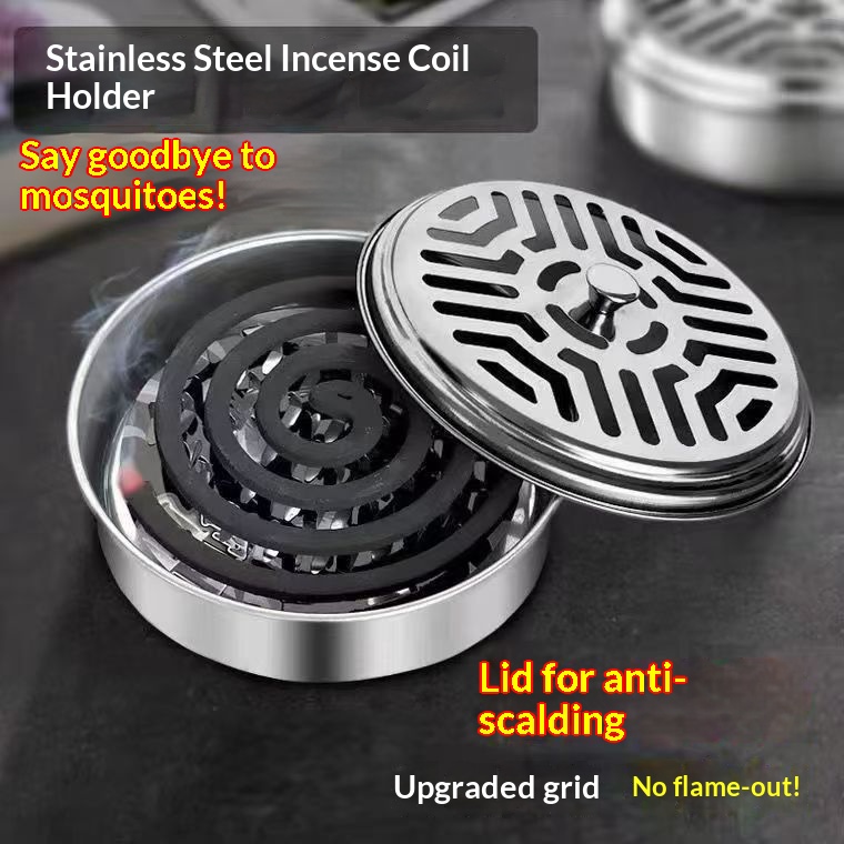 加厚不锈钢蚊香盒家用蚊香炉带盖蚊香架子防火防烫接灰盘蚊香盘子