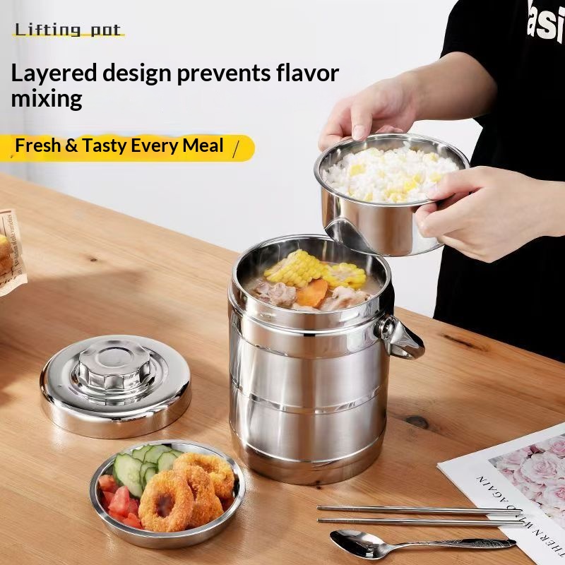加厚不锈钢保温饭盒三层提锅大容量便当盒保温桶学生成人上班族
