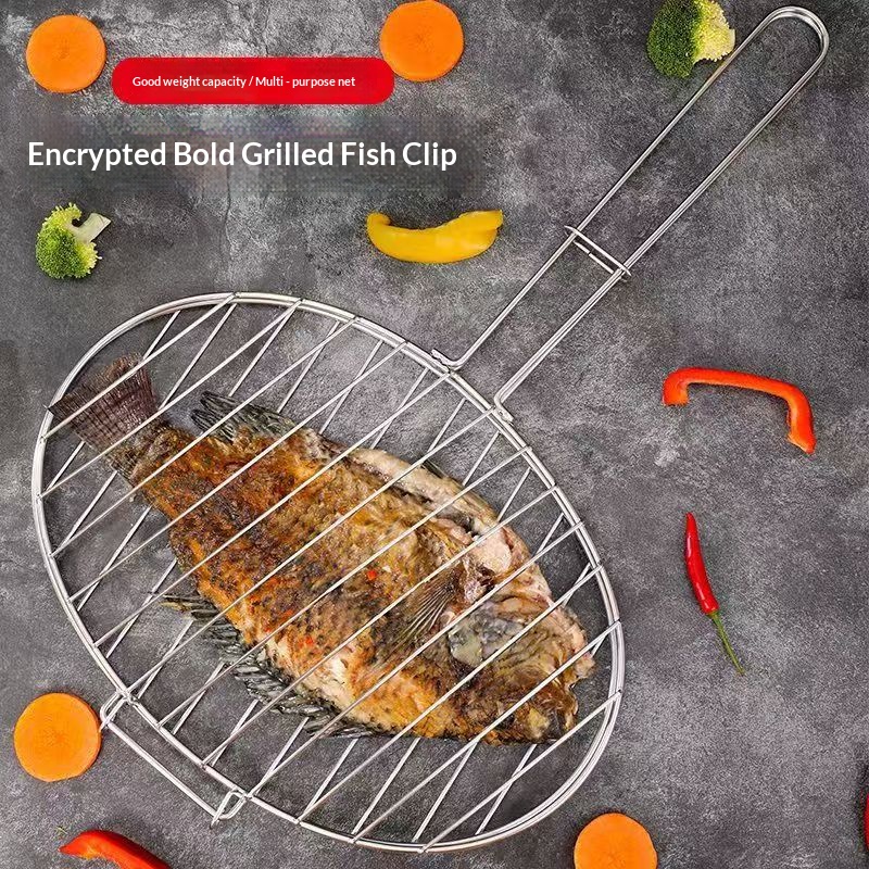 烤鱼夹子不锈钢烧烤夹烤鱼网加厚商用烧鱼夹圆形家用烧烤夹烤菜夹