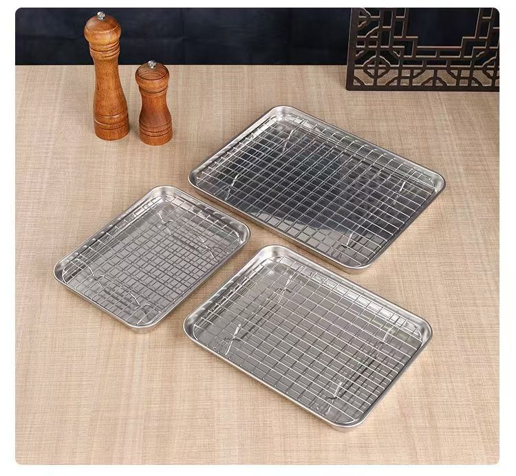 烘焙烤箱烤盘不锈钢沥油盘沥水托盘带网油炸控隔漏油烧烤盘长方形