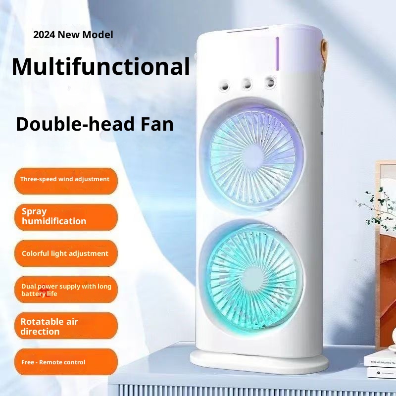暴风三孔双头喷雾风扇加湿制冷空调扇桌面迷你冷风机USB风扇充电