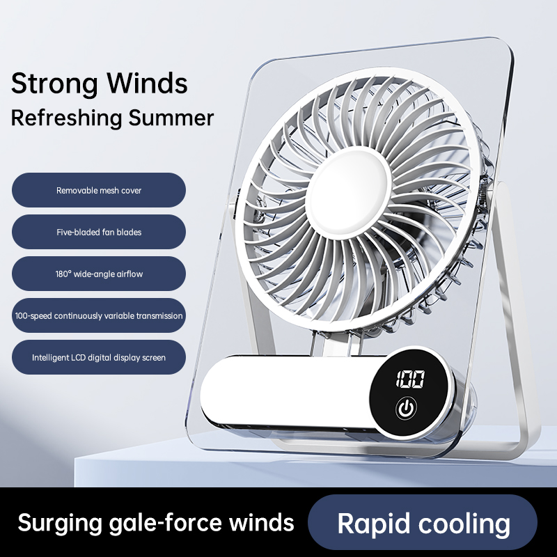 网红新款多功能透明卡片式风扇台式办公桌面充电风扇宿舍超静音