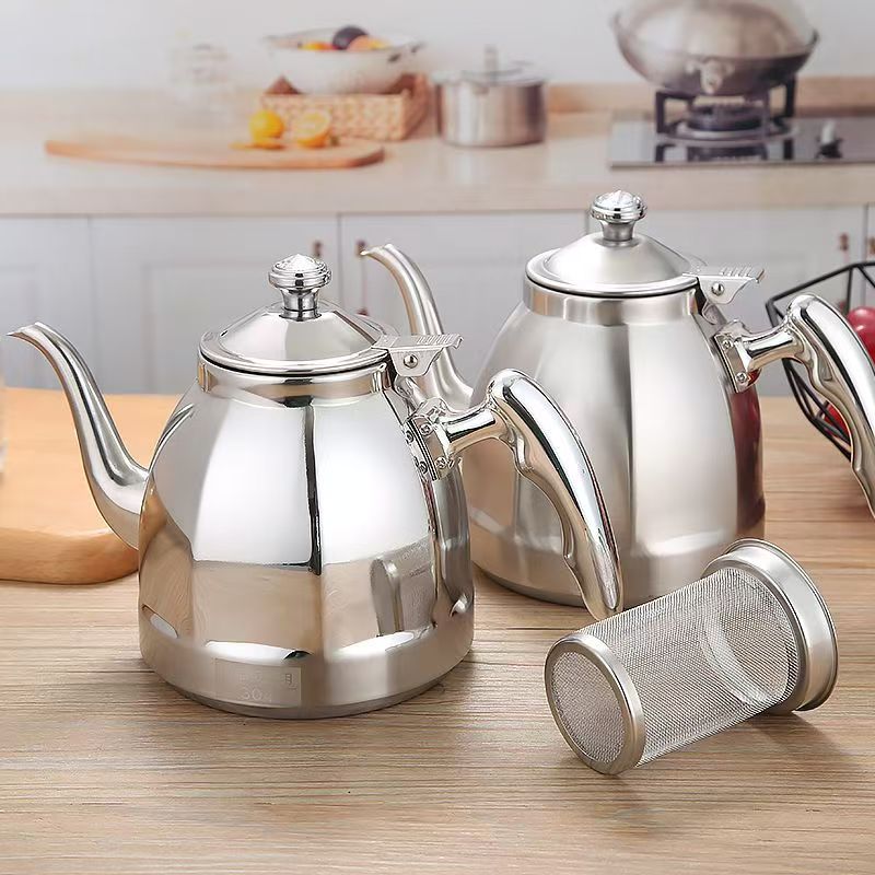 304不锈泡茶壶电磁炉专用平底壶带滤网餐厅饭店商用茶壶家用泡茶