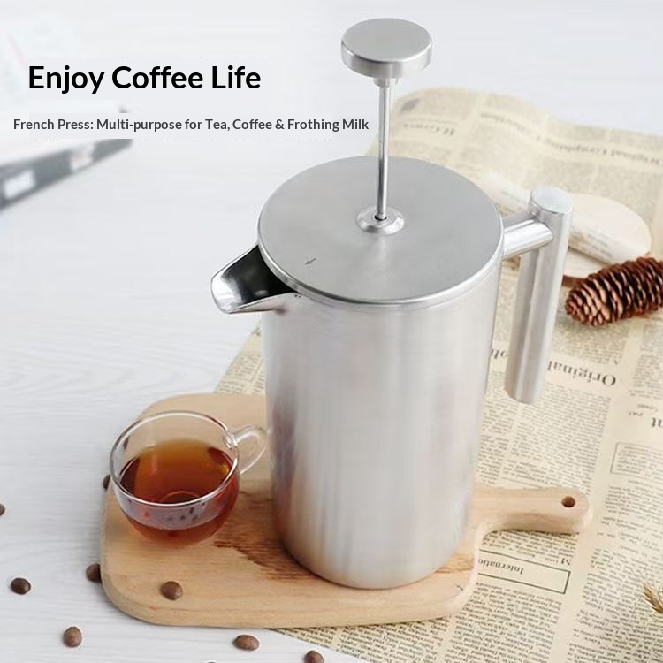手冲双咖啡壶层不锈钢法压壶滤压壶磨砂纯色冲茶器一壶多用