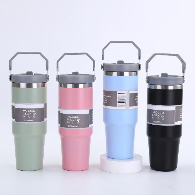 304大容量汽车不锈钢车载保温杯冰霸杯便携咖啡杯吸管高颜值