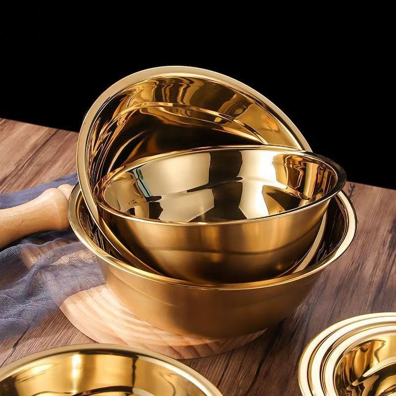 不锈钢汤盆加厚小盆吃饭盆家用调料盆洗菜盆金色饭盆厨房菜盆