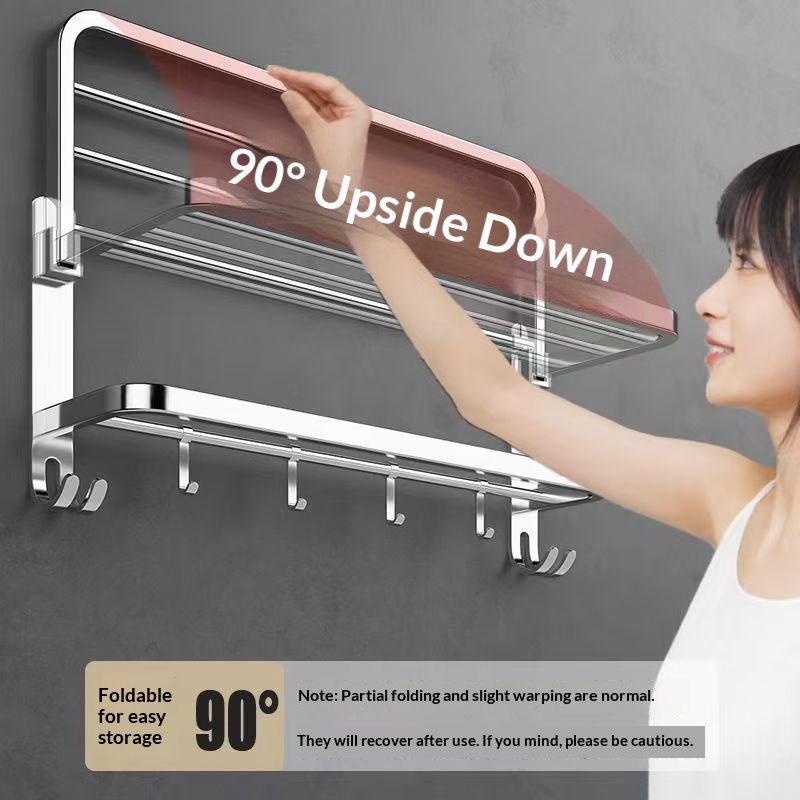 浴室置物架毛巾架不锈钢免打孔架家居壁挂收纳厕所浴巾架毛巾挂架