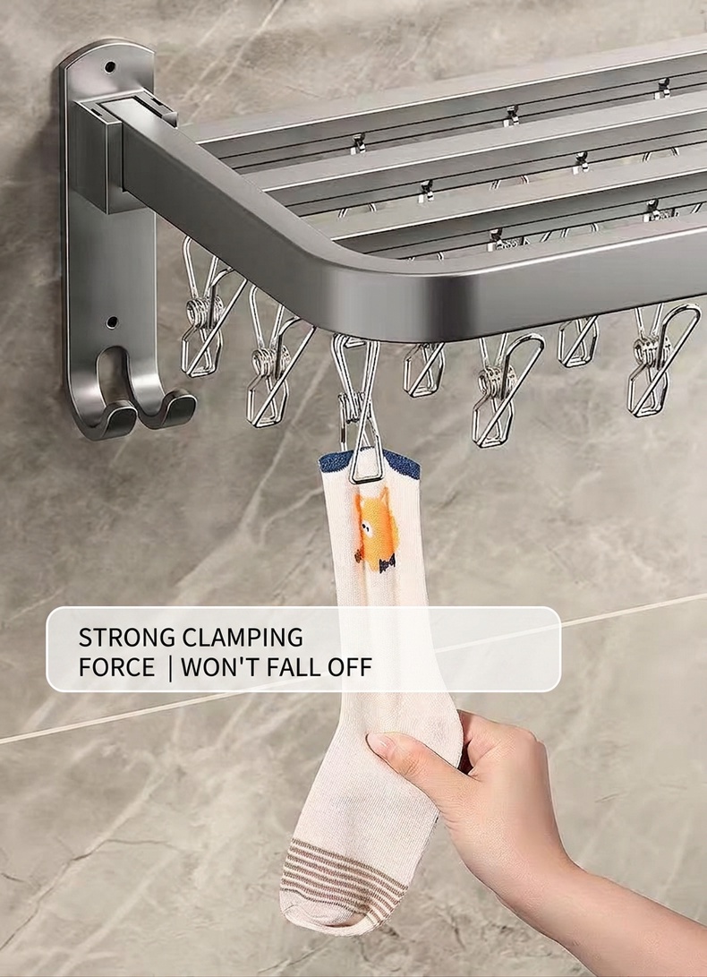 不锈钢卫生间壁挂式可折叠免打孔置物架家用阳台活动毛巾袜子脸盘收纳架