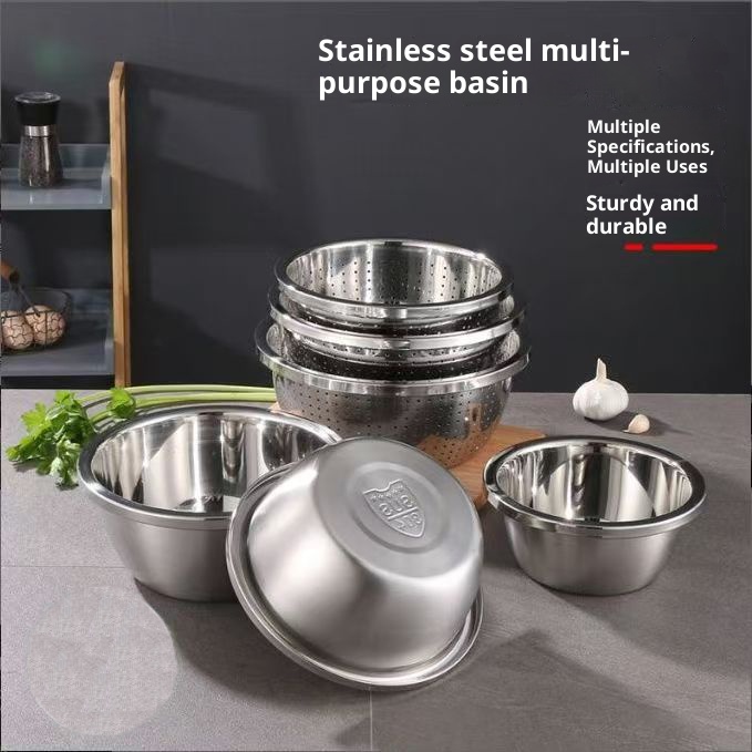 不锈钢味缸米筛食品级洗菜盆沥水盆厨房圆形家用滤水淘米洗米盆