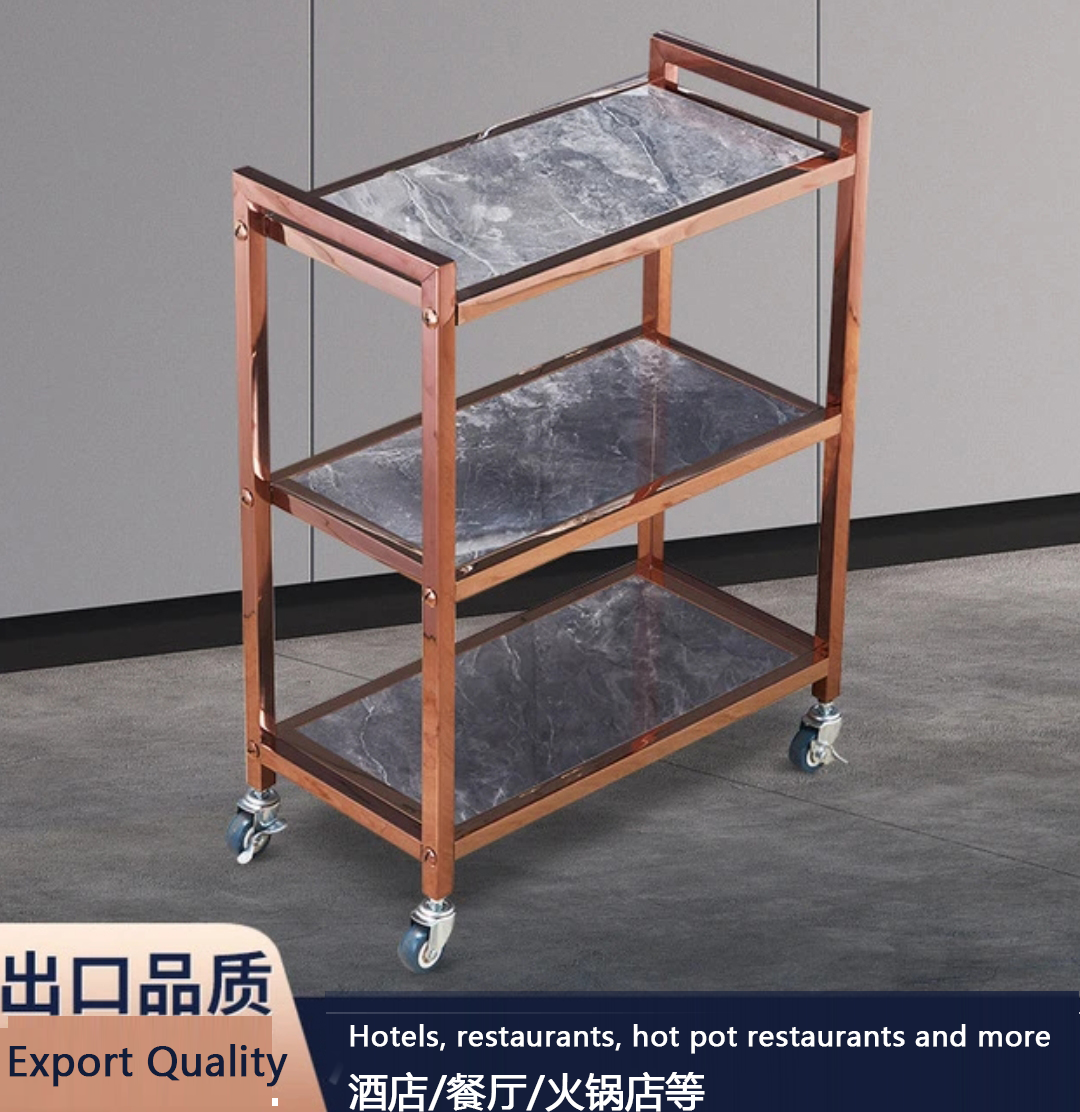 不锈钢三层火锅菜架车商用上菜餐车手推车酒店酒水车碗筷置物架子