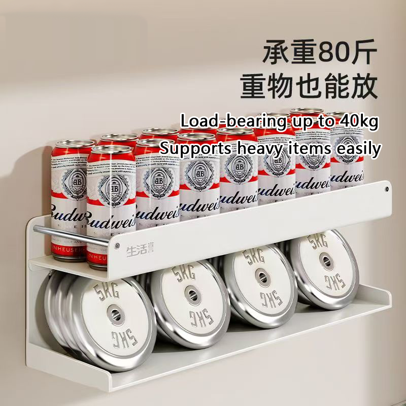 不锈钢壁挂式打孔调料盒风格碳钢中式置物架 免墙上调料架 双层
