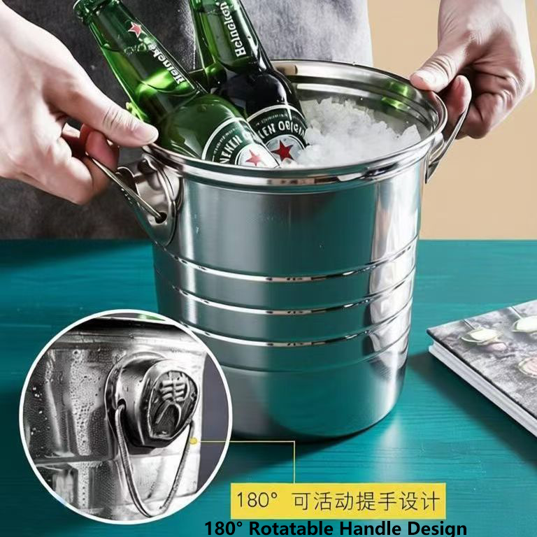 不锈钢冰桶香槟桶高档手提加厚波纹保冷酒吧ktv商用啤酒红酒家用