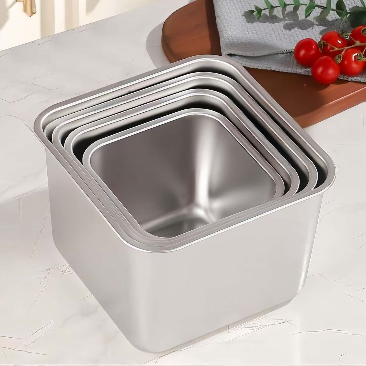 Kitchen ingredient storage and preservation helper with lid, square stainless steel box, square seasoning jar, special for setting up stalls